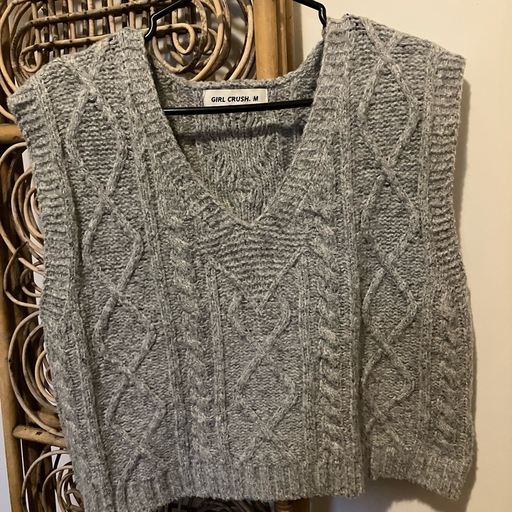 Gray Cable Knit Sweater Vest